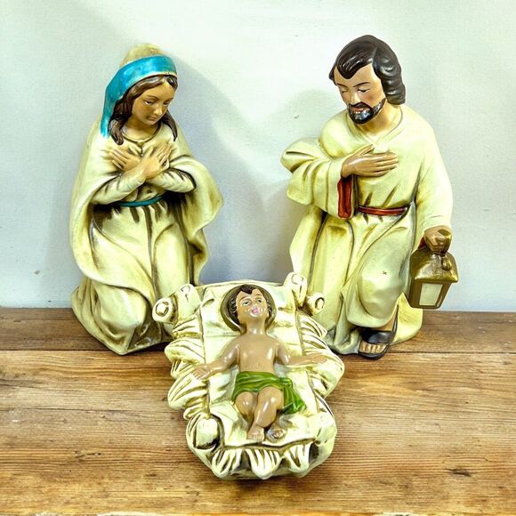 VTG Holy Family Nativity Figures Large 7” Paper Mache 3pc Set Japan Manger MCM - Picture 1 of 15